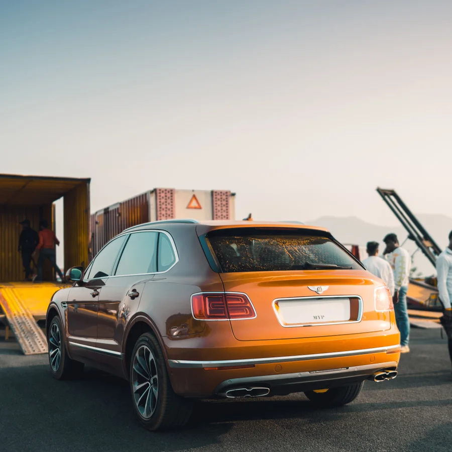 Car loaded in shipping container